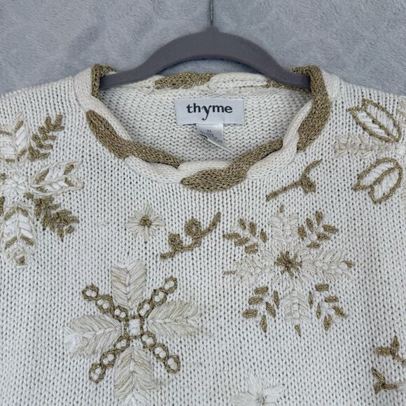 Vtg Snowflake Sweater XL Cream Gold Metallic Woven Knit Holiday Winter Grandma - Picture 2 of 15
